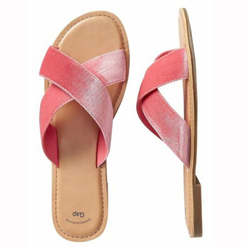 Gap Factory NEW Pink Slide Cross Velvet Flat Sandals 9